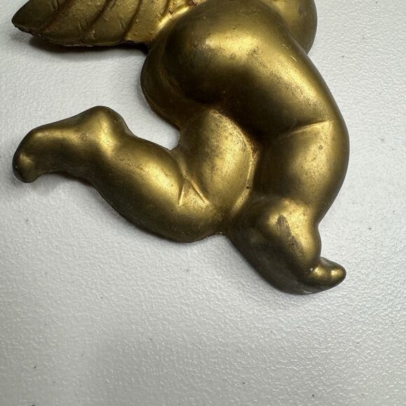 Vintage 2 Cherub Angel Christmas Wall Decoration Gold MCM Hollywood Regency - Picture 7 of 12